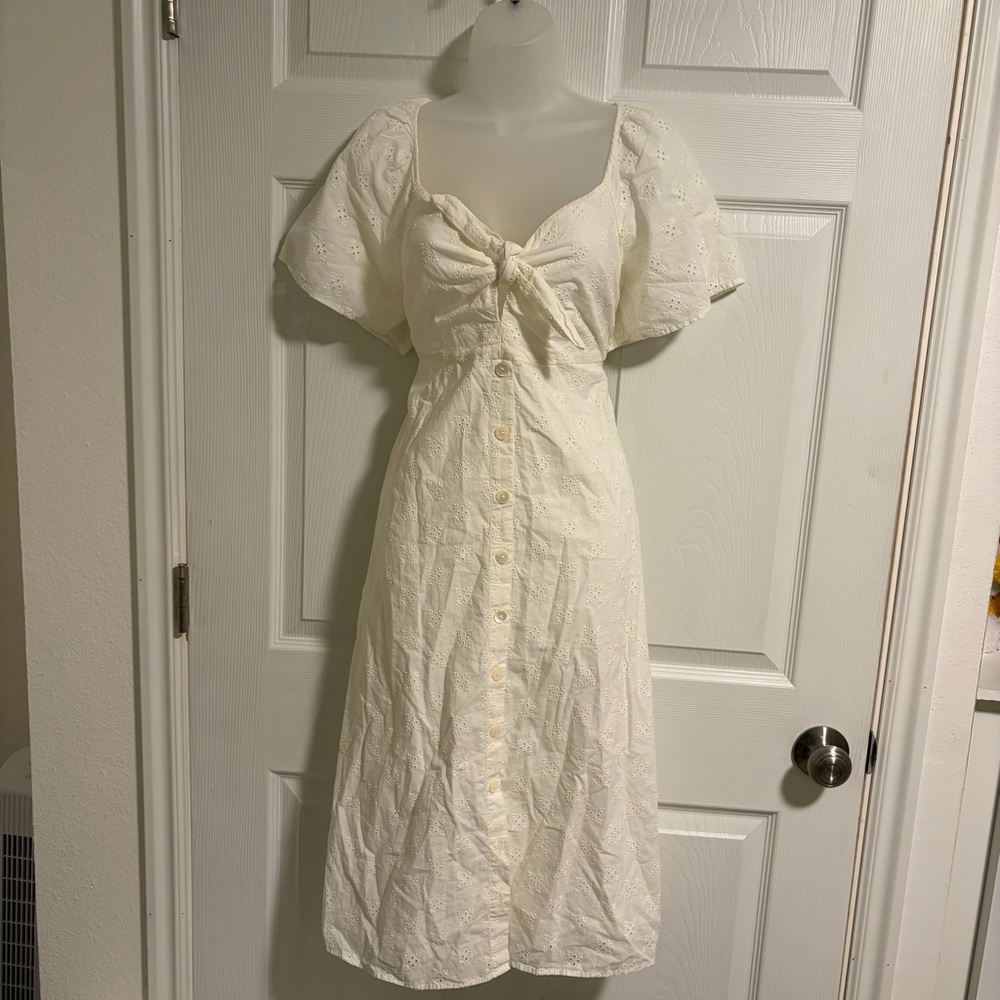 Madewell White Eyelet Tie-Front Midi Dress.